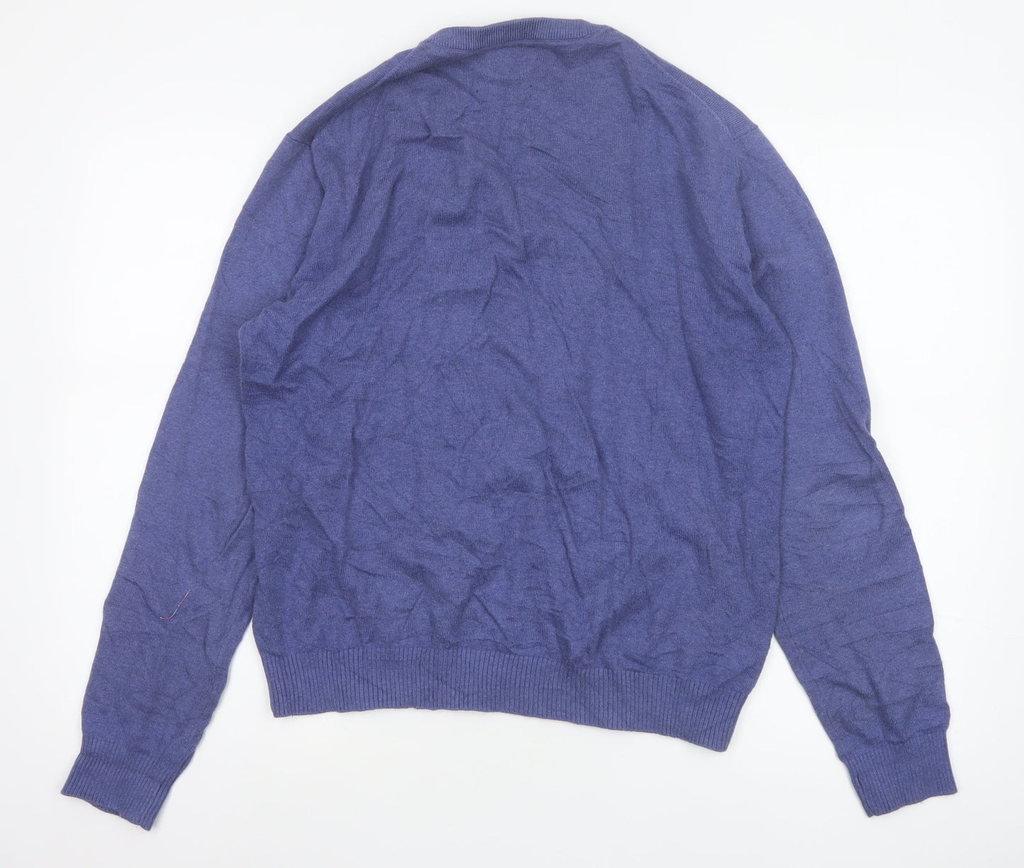 Joules Men Blue M Merino Wool Cotton Crew Neck Logo Pullover Jumper
