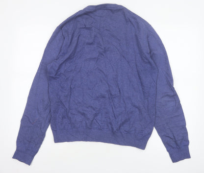 Joules Men Blue M Merino Wool Cotton Crew Neck Logo Pullover Jumper