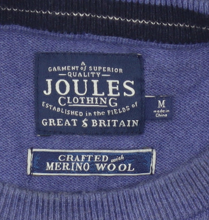 Joules Men Blue M Merino Wool Cotton Crew Neck Logo Pullover Jumper