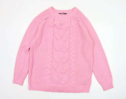 Yours Unisex Adults Pink 14 Plus Cable Knit Crew Neck Jumper