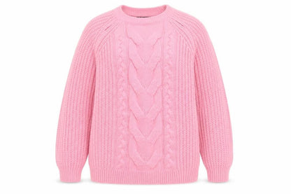 Front view of Yours unisex adults pink 14 plus cable knit crew neck jumper