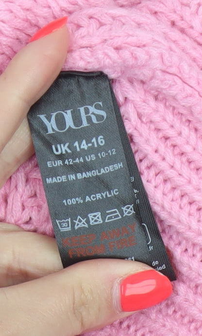 Yours Unisex Adults Pink 14 Plus Cable Knit Crew Neck Jumper