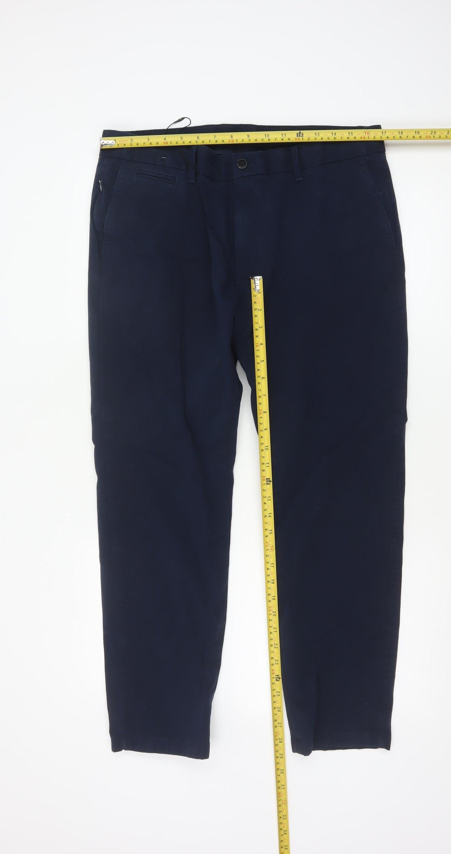 M&S Men’s Blue 36W 29L Slim Ultimate Chino Trousers Stretch