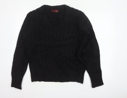Zara Man Men's Black M Cable Knit V-Neck Wool Blend Jumper