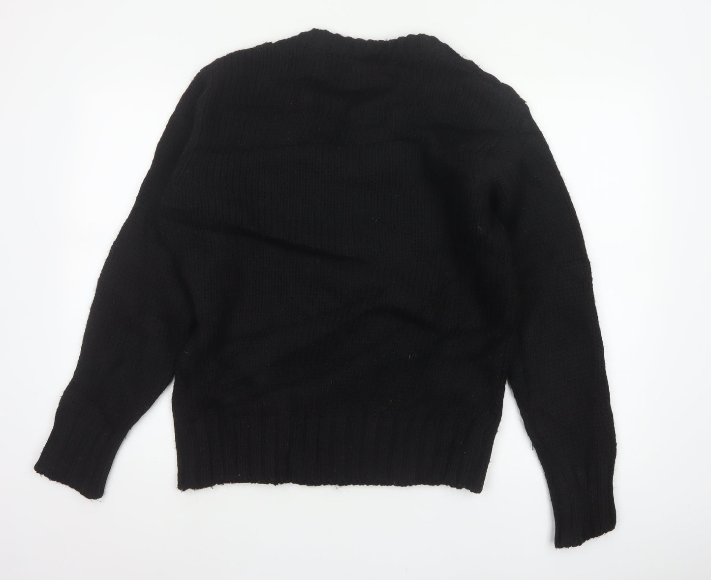 Zara Man Men's Black M Cable Knit V-Neck Wool Blend Jumper