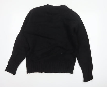 Zara Man Men's Black M Cable Knit V-Neck Wool Blend Jumper