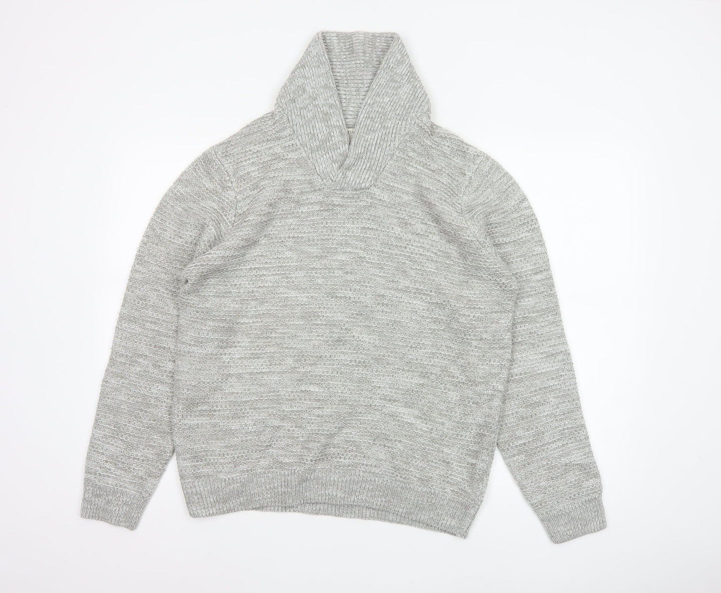 AW85 Men’s Grey Medium Shawl Collar Chunky Knit Acrylic Jumper