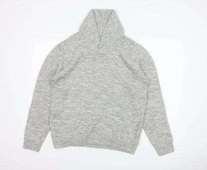 AW85 Men’s Grey Medium Shawl Collar Chunky Knit Acrylic Jumper