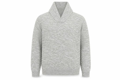 Front view of AW85 Men’s Grey Medium Shawl Collar Chunky Knit Acrylic Jumper