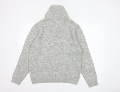 AW85 Men’s Grey Medium Shawl Collar Chunky Knit Acrylic Jumper