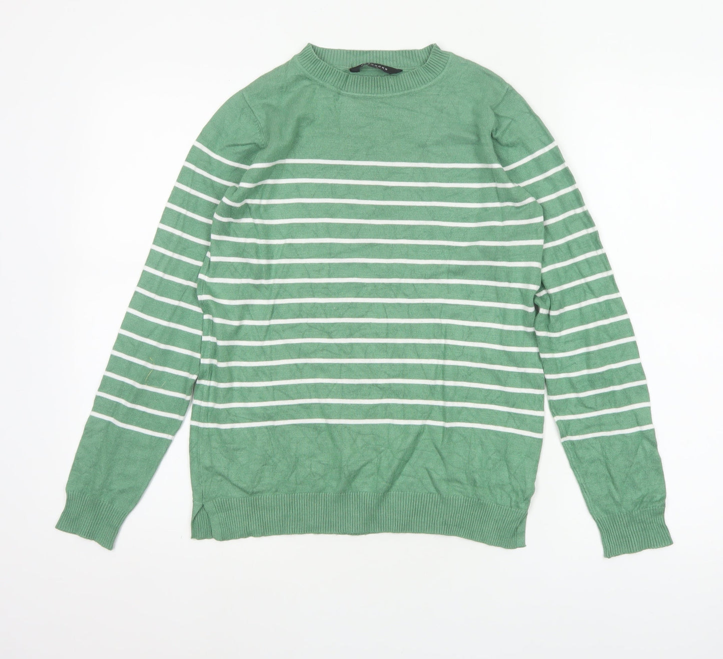 Peacocks Women’s Green White Striped Crew Neck Knit Jumper UK 8