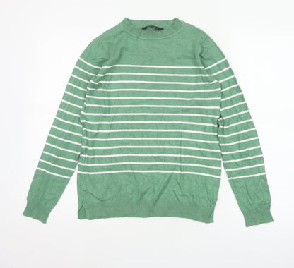 Peacocks Women’s Green White Striped Crew Neck Knit Jumper UK 8