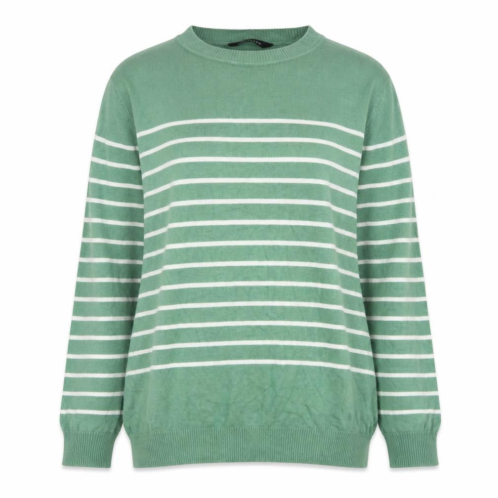 Peacocks Women’s Green White Striped Crew Neck Knit Jumper UK 8
