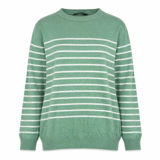 Peacocks Women’s Green White Striped Crew Neck Knit Jumper UK 8