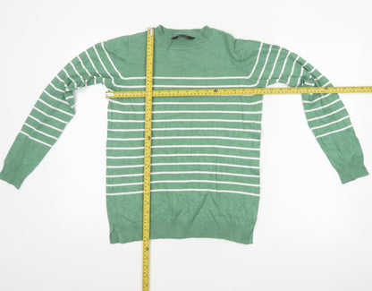 Peacocks Women’s Green White Striped Crew Neck Knit Jumper UK 8