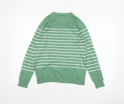 Peacocks Women’s Green White Striped Crew Neck Knit Jumper UK 8