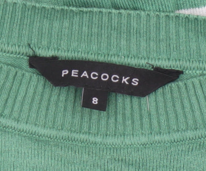 Peacocks Women’s Green White Striped Crew Neck Knit Jumper UK 8