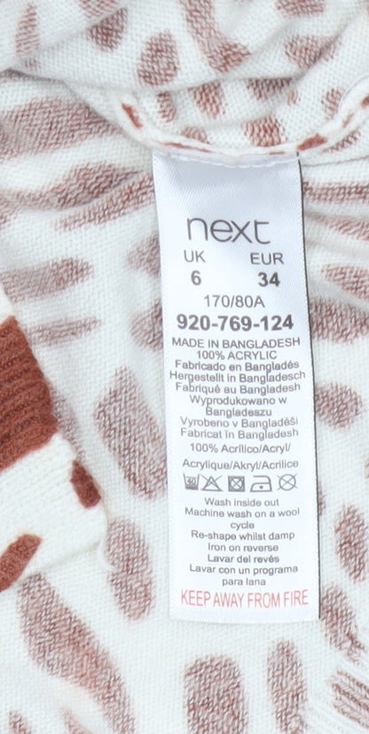 Next Women Beige UK 6 Animal Print Knit Pullover Jumper
