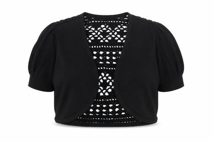 M&Co Women Black UK 20 Cotton Crochet Open Shrug Short Sleeve