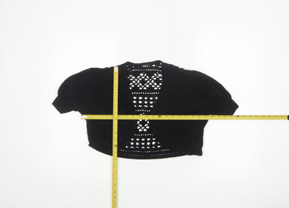 M&Co Women Black UK 20 Cotton Crochet Open Shrug Short Sleeve