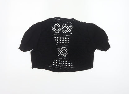 M&Co Women Black UK 20 Cotton Crochet Open Shrug Short Sleeve