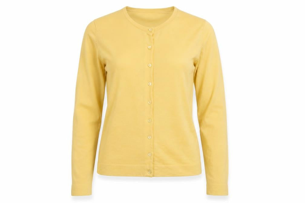 LK Bennett Women Yellow Wool Cardigan Size L Crew Neck Button Knit