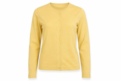 LK Bennett Women Yellow Wool Cardigan Size L Crew Neck Button Knit
