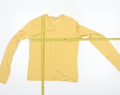 LK Bennett Women Yellow Wool Cardigan Size L Crew Neck Button Knit
