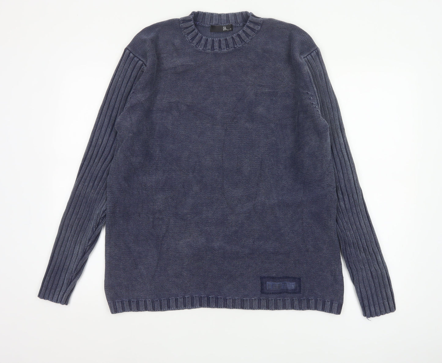 Bhs Men’s Blue Cotton Crew Neck Pullover Jumper Medium Logo Knit