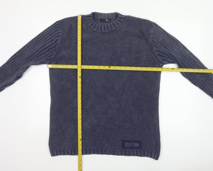 Bhs Men’s Blue Cotton Crew Neck Pullover Jumper Medium Logo Knit