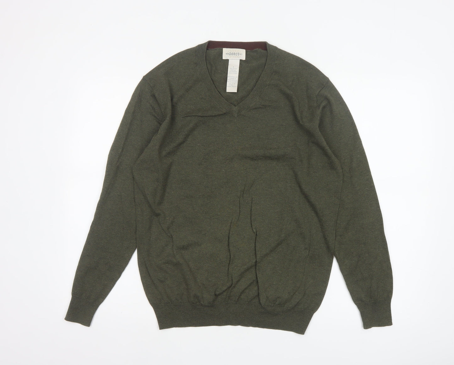 Dorce Men’s Green V-Neck Cotton Silk Cashmere Pullover Jumper S