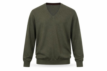 Dorce Men’s Green V-Neck Cotton Silk Cashmere Pullover Jumper S