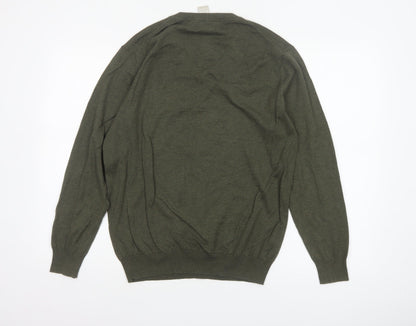 Dorce Men’s Green V-Neck Cotton Silk Cashmere Pullover Jumper S