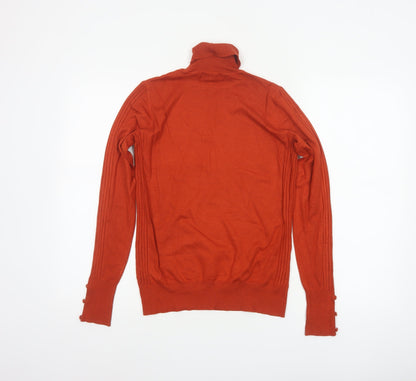 Next Women’s Orange Roll Neck Pullover Jumper UK 10 Tall Rib Knit