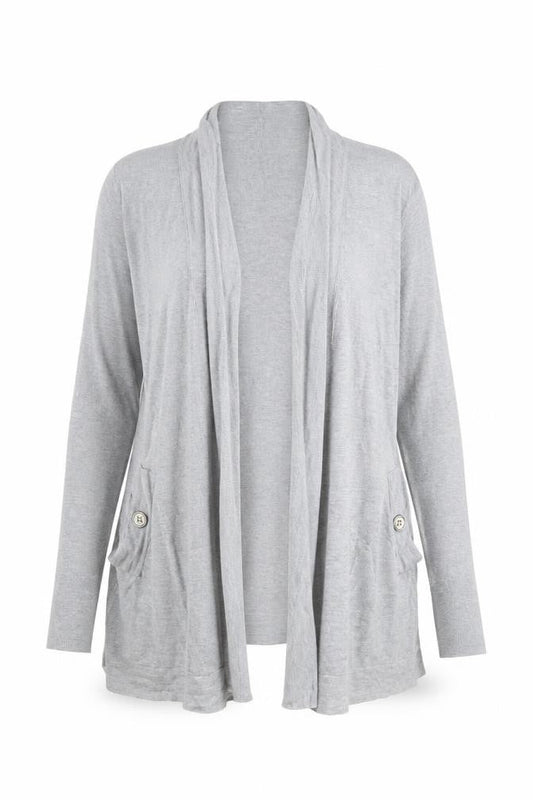Wallis Women Grey L Open Front Longline Cardigan Knit Button Detail