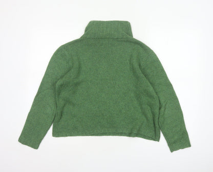 English Weather Women’s Green M Cotton Cable Knit Roll Neck Jumper