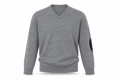 H&M Men Grey M Merino Wool V-Neck Pullover Jumper Elbow Patches