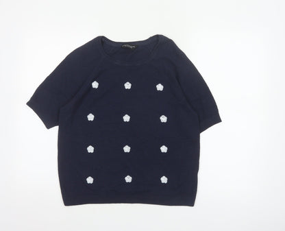Dorothy Perkins Women Blue UK 12 Short Sleeve Floral Sequin Jumper