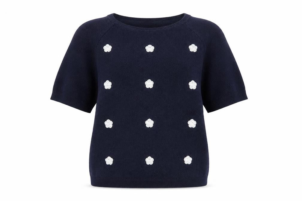 Dorothy Perkins Women Blue UK 12 Short Sleeve Floral Sequin Jumper