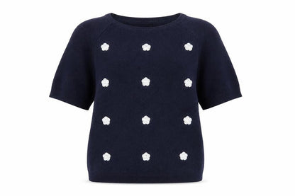 Dorothy Perkins Women Blue UK 12 Short Sleeve Floral Sequin Jumper