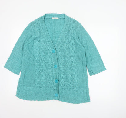 Marks & Spencer Women Blue UK 16 Cable Knit 3/4 Sleeve Cardigan