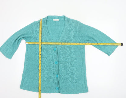 Marks & Spencer Women Blue UK 16 Cable Knit 3/4 Sleeve Cardigan
