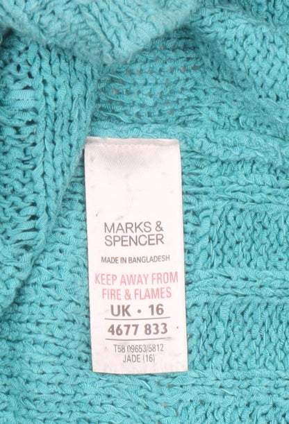 Marks & Spencer Women Blue UK 16 Cable Knit 3/4 Sleeve Cardigan