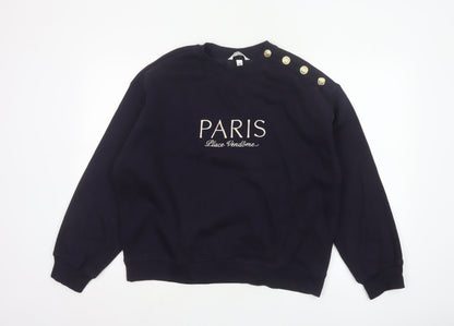 H&M Women’s Blue M Paris Gold Button Pullover Sweatshirt