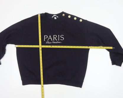 H&M Women’s Blue M Paris Gold Button Pullover Sweatshirt