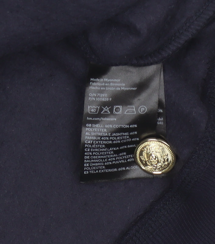 H&M Women’s Blue M Paris Gold Button Pullover Sweatshirt