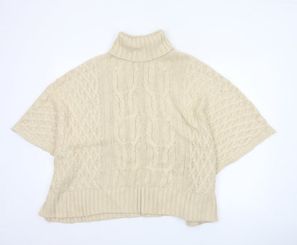 Fat Face Women Ivory M Cable Knit Roll Neck Cape Jumper