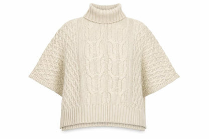 FatFace Women Ivory M Cable Knit Roll Neck Cape Jumper