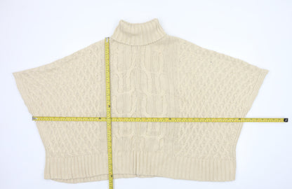 Fat Face Women Ivory M Cable Knit Roll Neck Cape Jumper