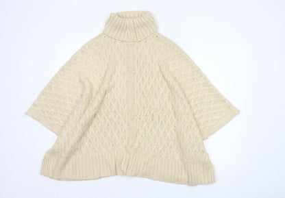 Fat Face Women Ivory M Cable Knit Roll Neck Cape Jumper